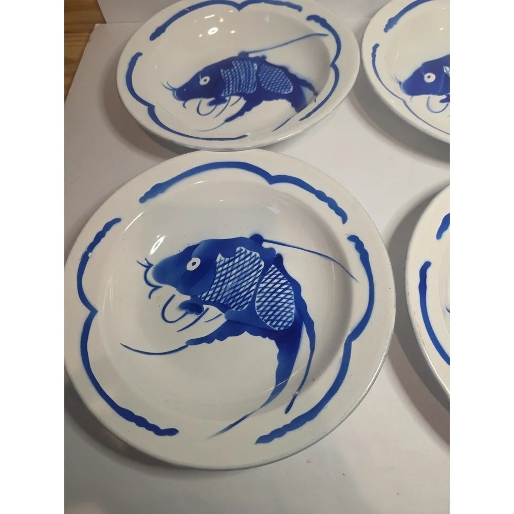 Vintage Koi Fish Asian Enamelware Metal 8 1/2
